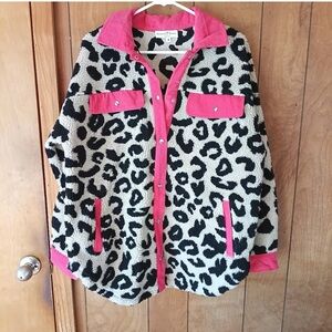 Discount Divas Leopard Print Pink Sherpa Fleece Jacket Size Med new